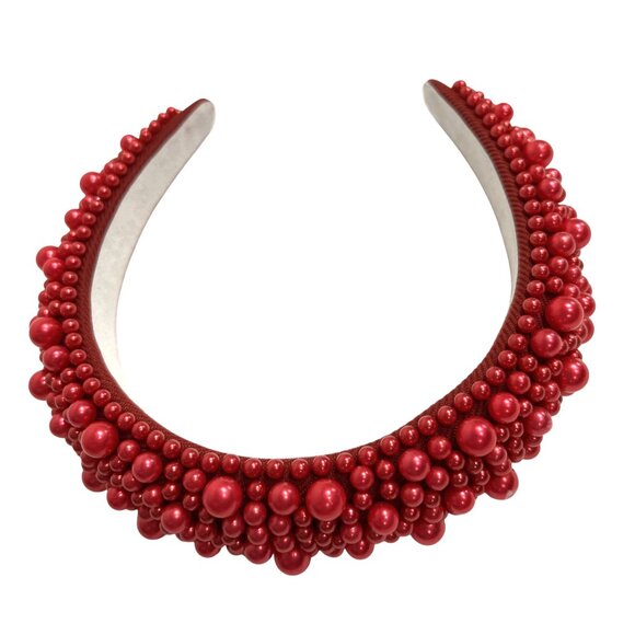 OLA. Beaded Headband in Red - Picture 2 of 3